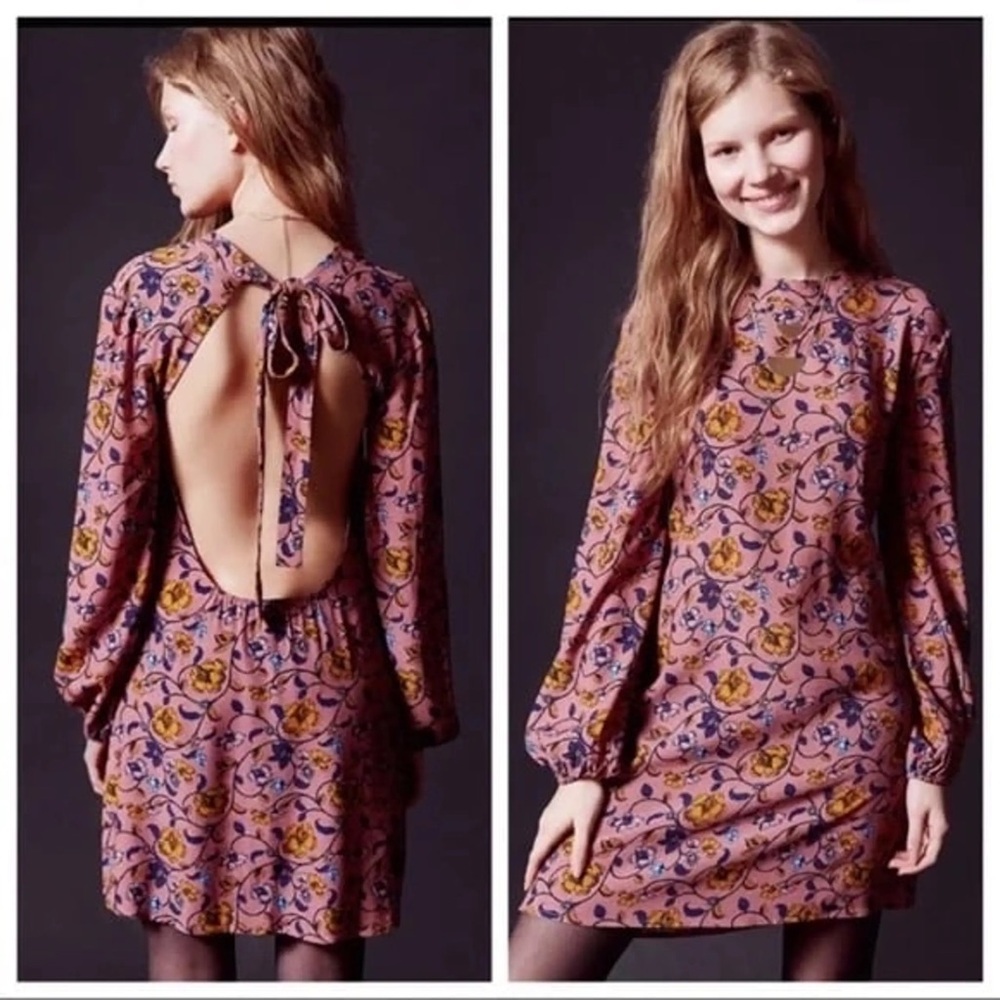 For Love & Lemons Mauve Floral Dress Open Back Size Medium